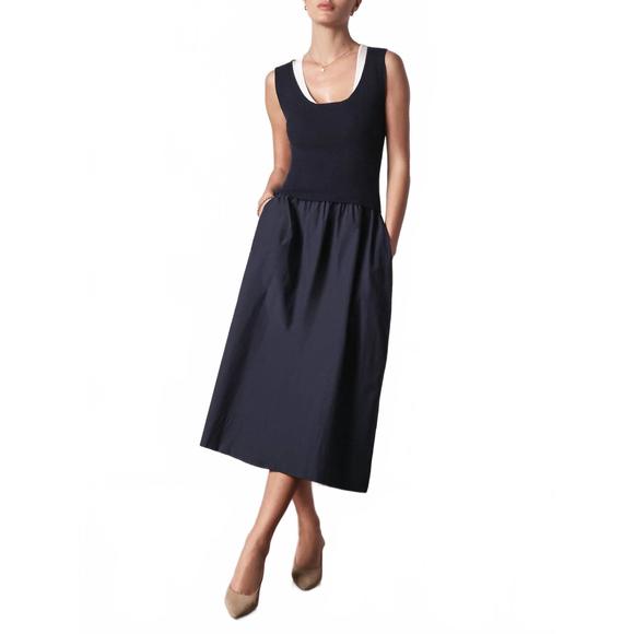 NEW BROCHU WALKER sofia sleeveless dress in navy/white